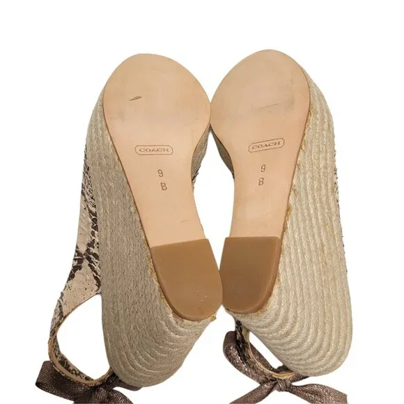 COACH Maritza Snake Skin Peep Toe Slingback Bow Espadrille Wedge - Picture 7 of 9